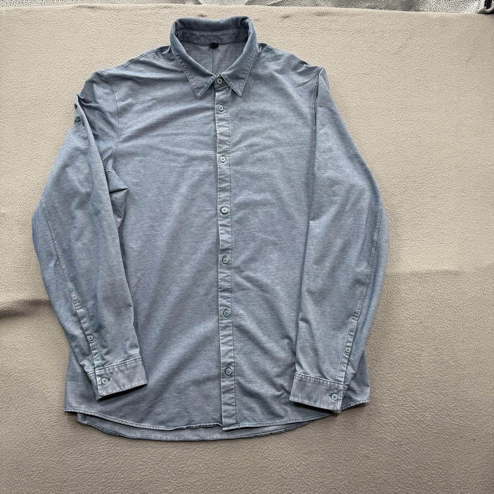Lululemon Shirt Mens XL Blue Solid Jersey Long Sleeve Button Up Casual
